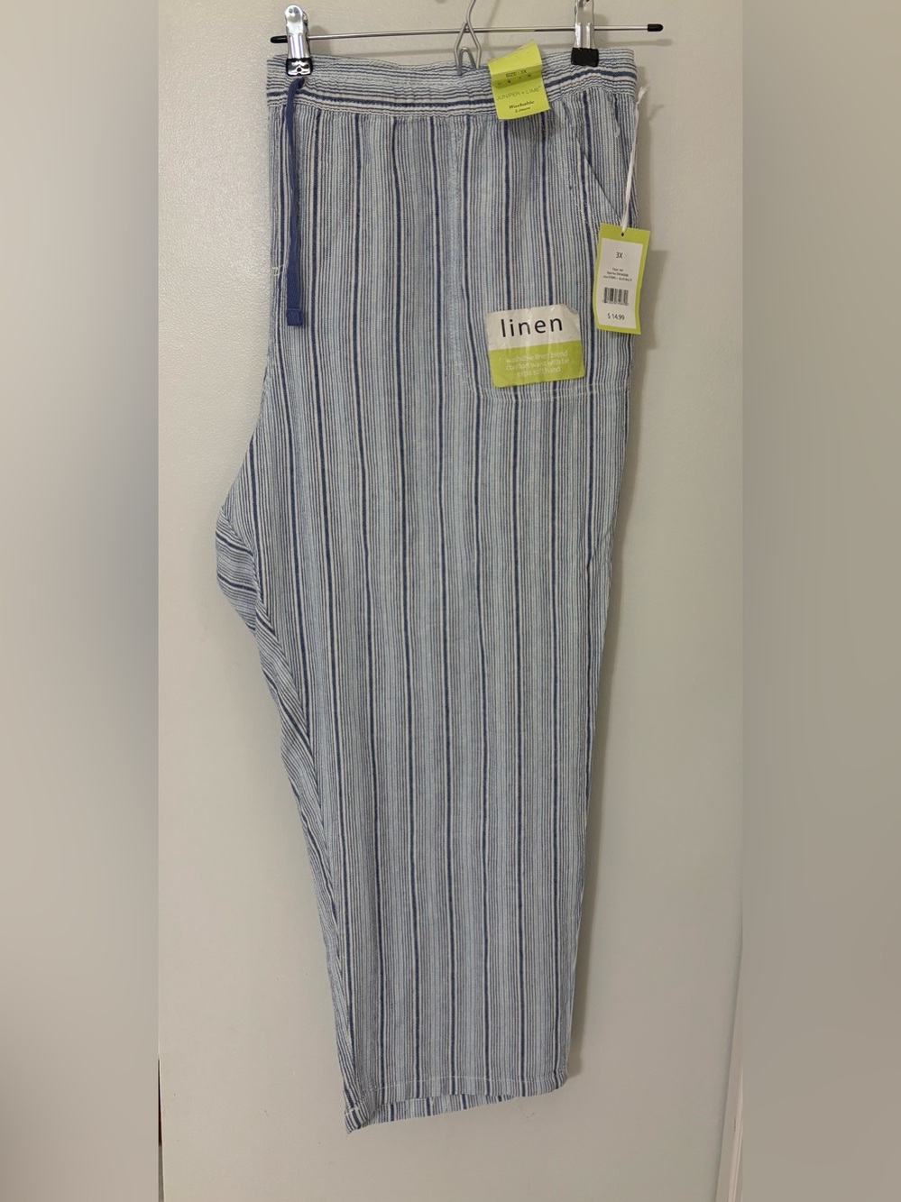 Juniper + Lime Linen Light Blue & White Striped Cropped Pants Sz:3X